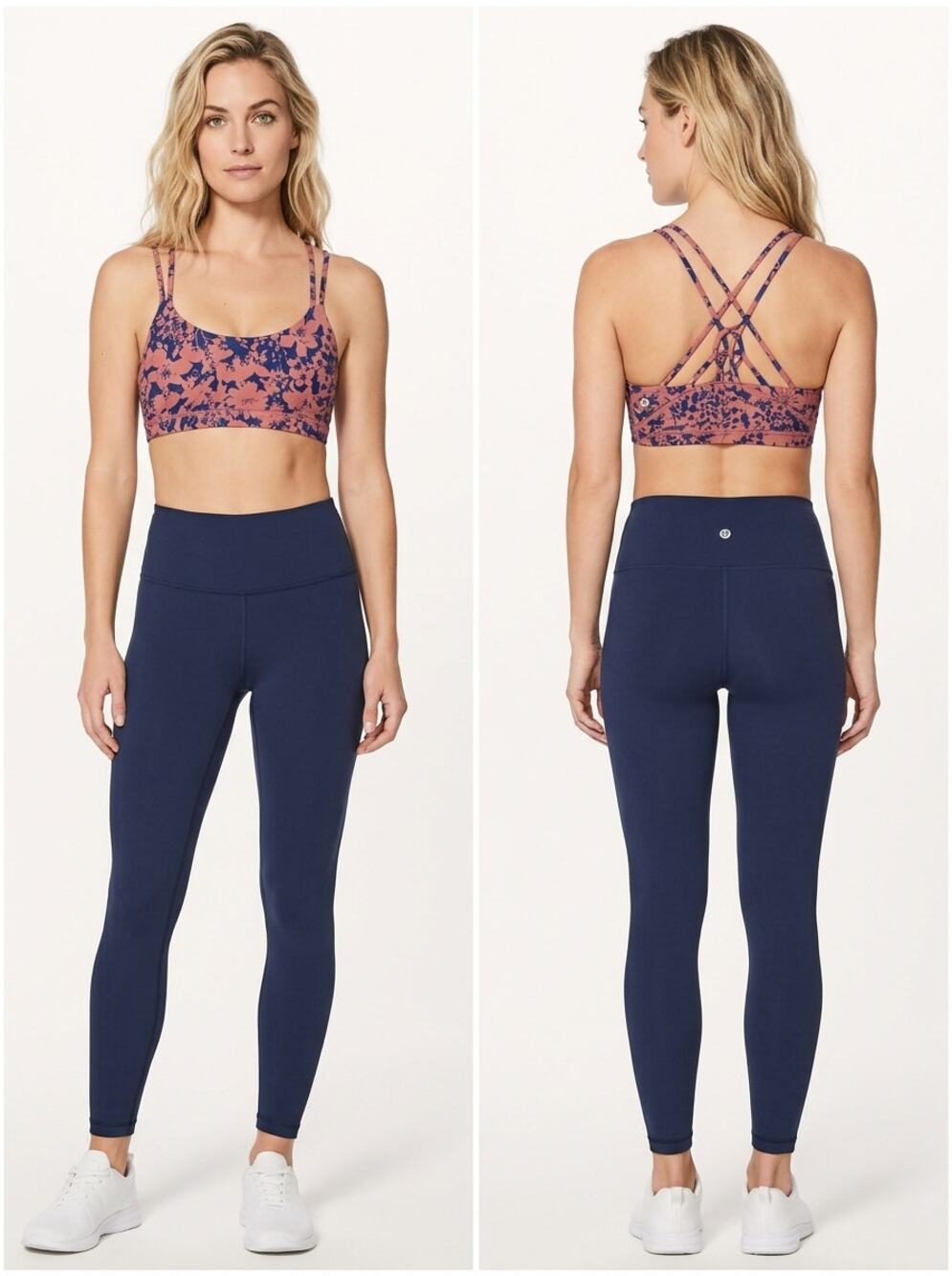 Lululemon Pink Knit Lightweight Floral Sports Bra Activewear Women Size 8